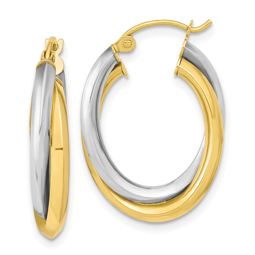 10k Two-tone Polished Double Oval Hoop Earrings, 23.8 x 16.85 mm