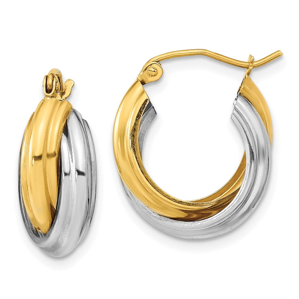 10k Two-tone Polished Double Hoop Earrings, 21 x 8.5 mm