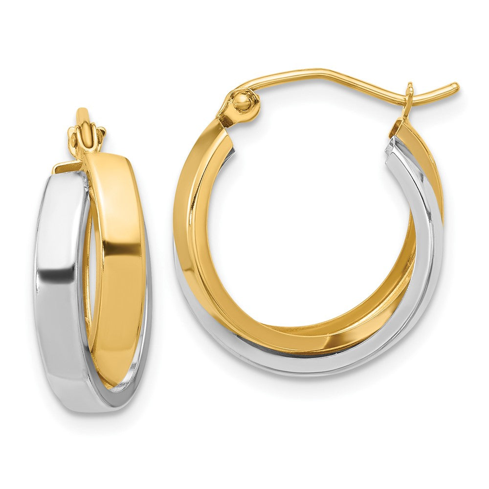 10k Two-tone Polished Double Hoop Earrings, 17.5 x 7 mm