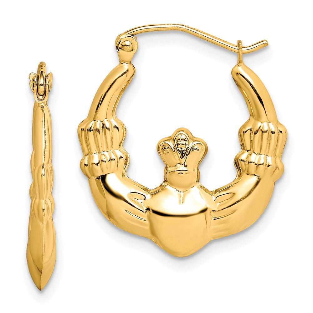 10k Polished Claddagh Hoop Earrings, 21.25 x 3 mm