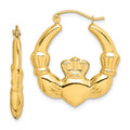 10k Polished Claddagh Hoop Earrings, 26 x 3.5 mm