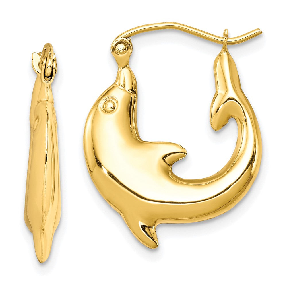 10k Polished Dolphin Hoop Earrings, 21.97 x 3.75 mm
