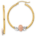 10k Tri-color Our Lady of Guadalupe Diamond-cut Hoop Earrings, 33 x 4 mm