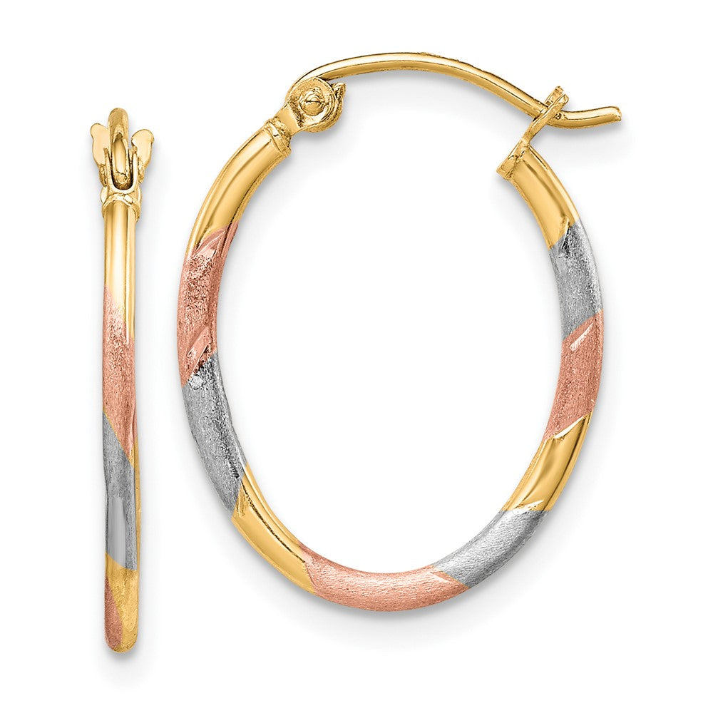 10k & White and Rose Rhodium Diamond Cut Hoop Earrings, 20.3 x 16.3 mm
