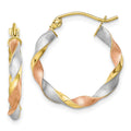 10k with White and Rose Rhodium Satin Twisted Round Hoop Earrings, 22.65 x 20.87 mm