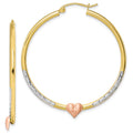 10k Two-tone & White Rhodium D/C Heart Hoop Earrings, 44 x 3.5 mm