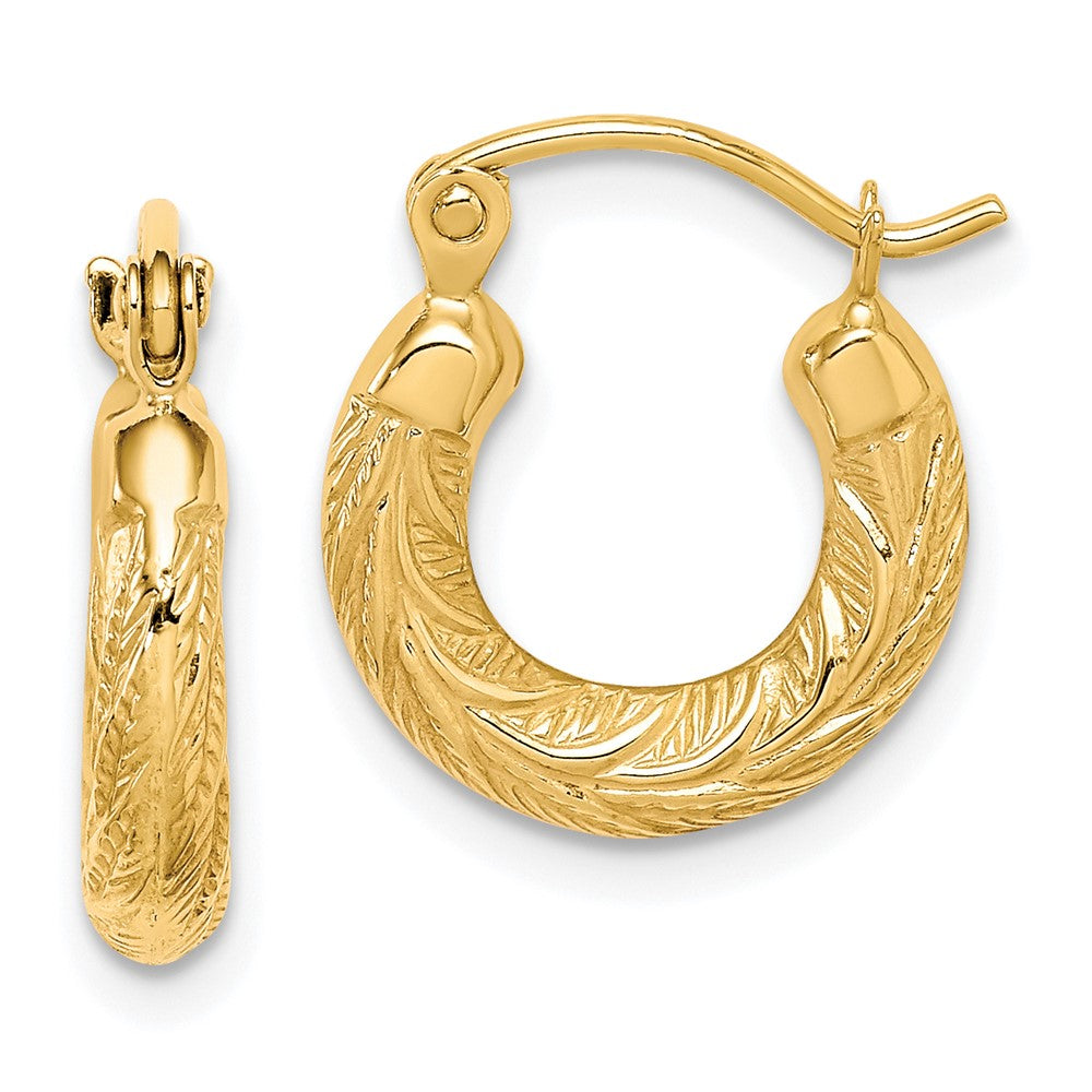 10k Fancy Small Hoop Earrings, 8 x 3 mm
