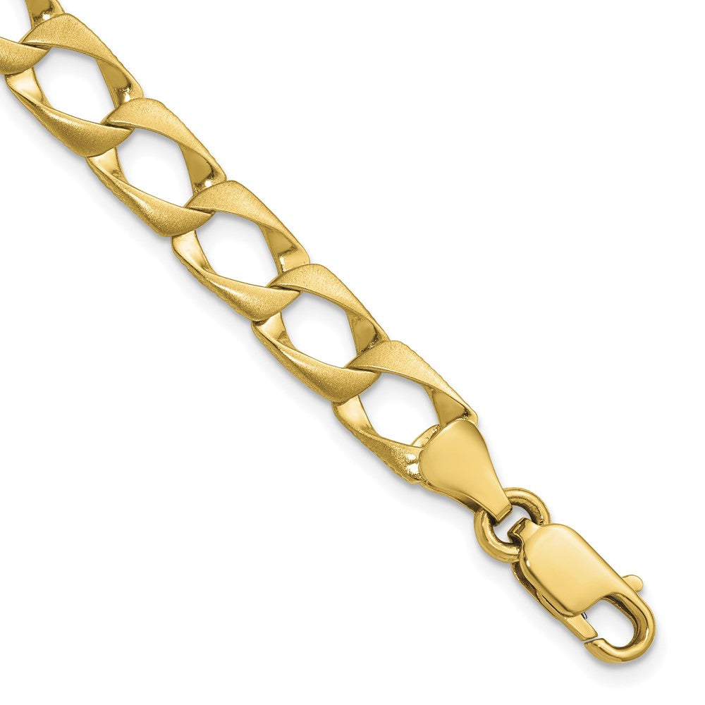 10k 7.4mm Satin and Diamond-cut Fancy Link 8 inch Bracelet, 8 x 7.4 mm