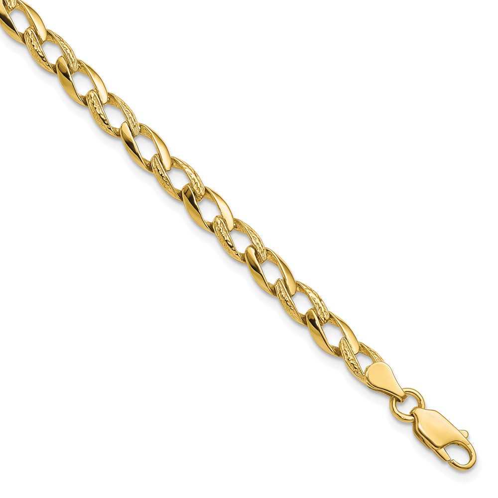 10k 5.25mm Fancy Polished and Textured Curb Link 8 inch Bracelet, 8 x 5.25 mm