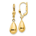 10k Polished Fancy Teardrop Dangle Leverback Earrings, 29 x 7 mm