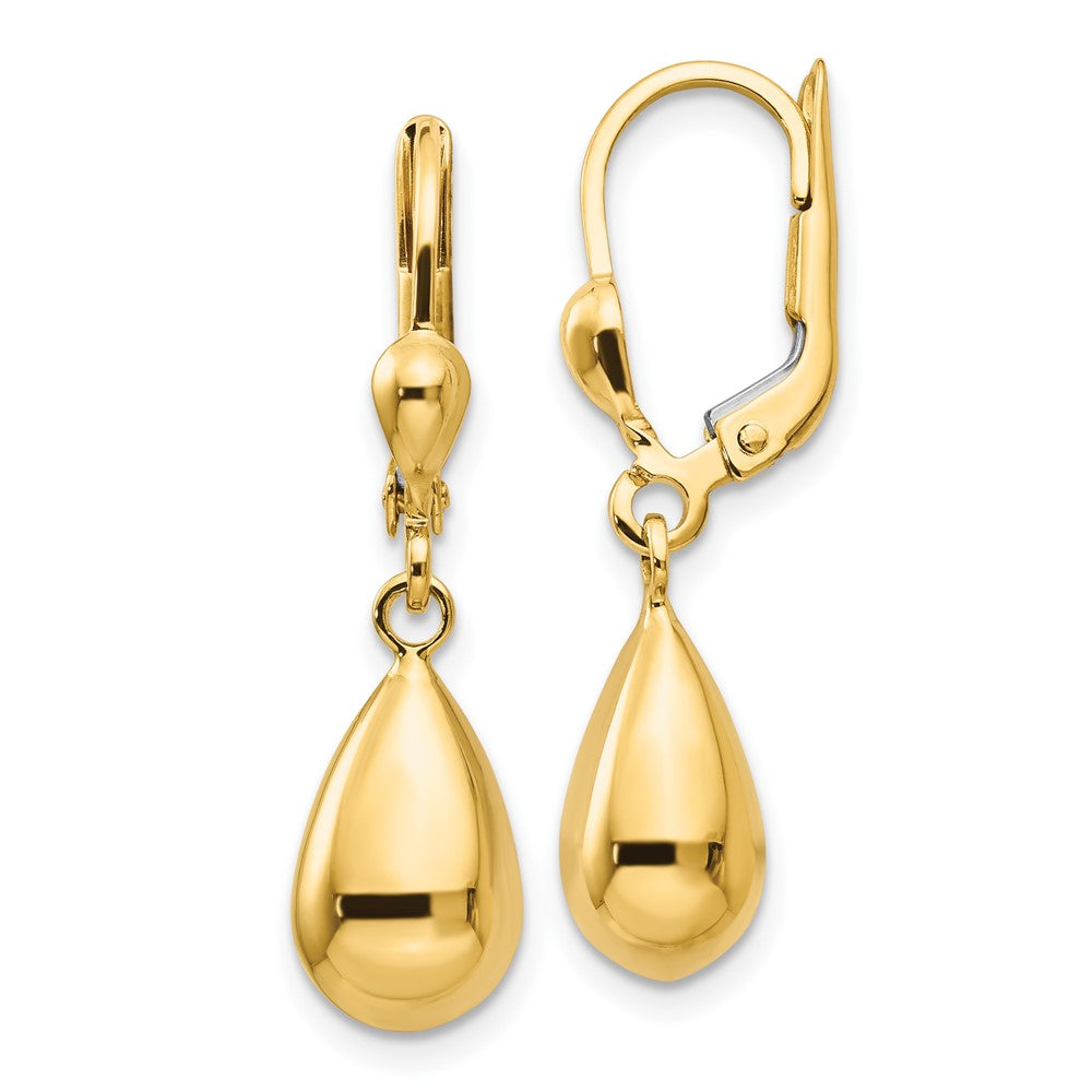 10k Polished Fancy Teardrop Dangle Leverback Earrings, 29 x 7 mm