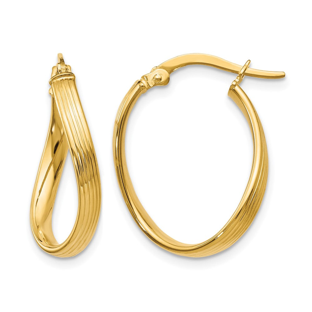 10K Polished Hinged Hoop Earrings, 23 x 12 mm