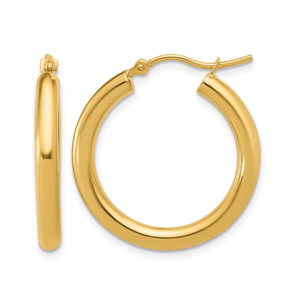 10K Polished Hinged Hoop Earrings, 25 x 3 mm