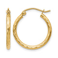 10K Textured Hinged Hoop Earrings, 20 x 2 mm