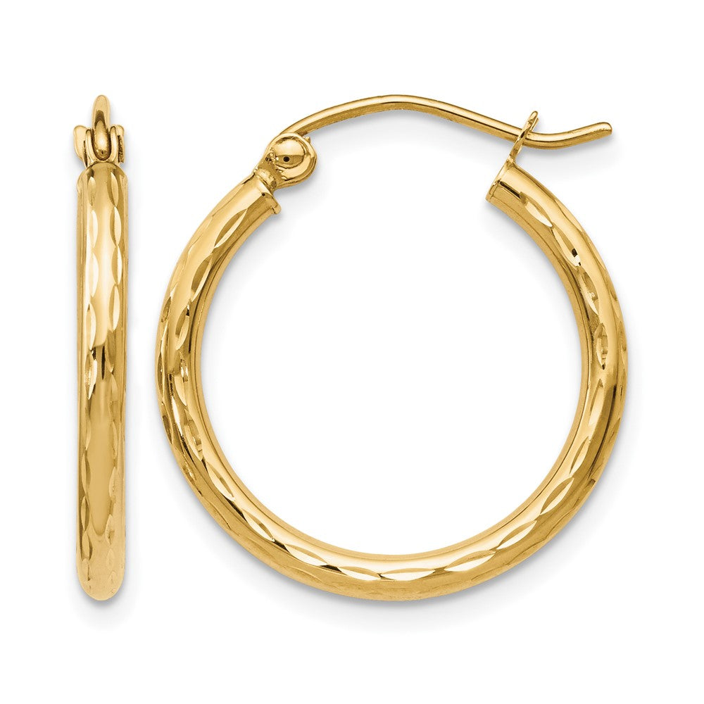 10K Textured Hinged Hoop Earrings, 20 x 2 mm