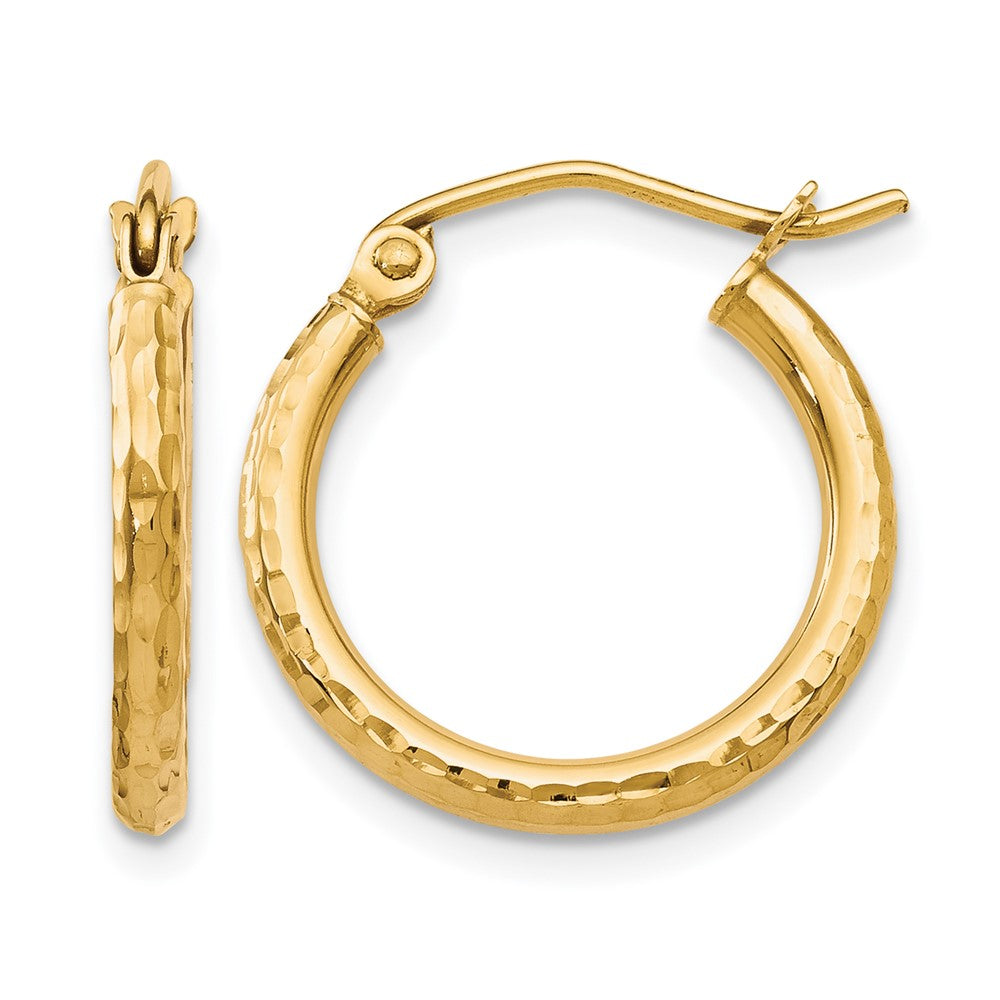 10K D/C Hinged Hoop Earrings, 17 x 2 mm