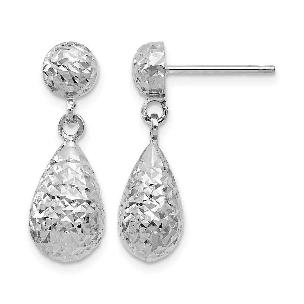 10K White Gold D/C Post Dangle Earrings, 20 x 19 mm