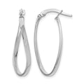 10K White Gold Polished Oval Hinged Hoop Earrings, 26 x 2 mm, 1.04 g