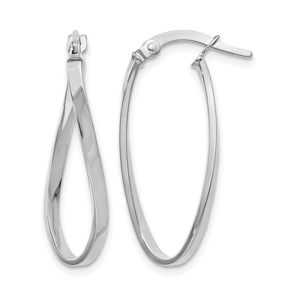 10K White Gold Polished Oval Hinged Hoop Earrings, 26 x 2 mm, 1.04 g