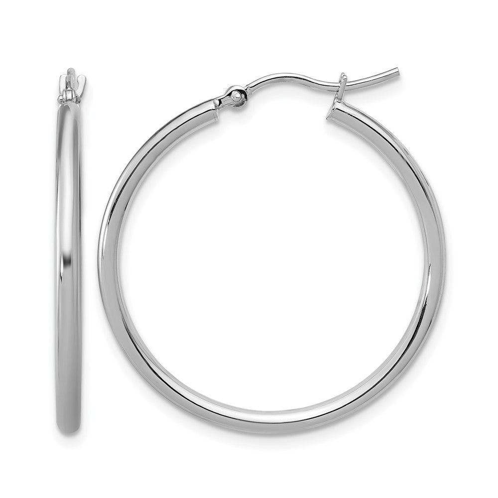 10K White Gold Polished Hinged Hoop Earrings, 30 x 2 mm