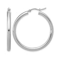 10K White Gold Polished Hinged Hoop Earrings, 35 x 2 mm