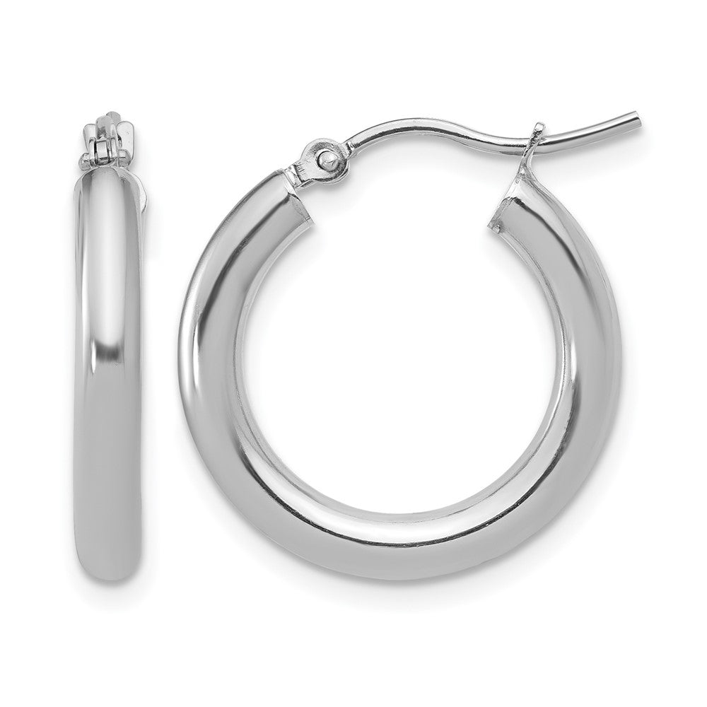 10K White Gold Polished Hinged Hoop Earrings, 20 x 2 mm, 1.42 g