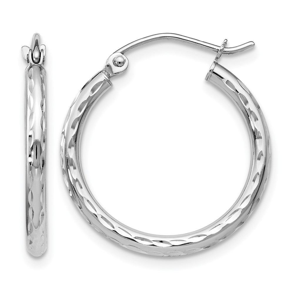 10K White Gold D/C Hinged Hoop Earrings, 20 x 2 mm