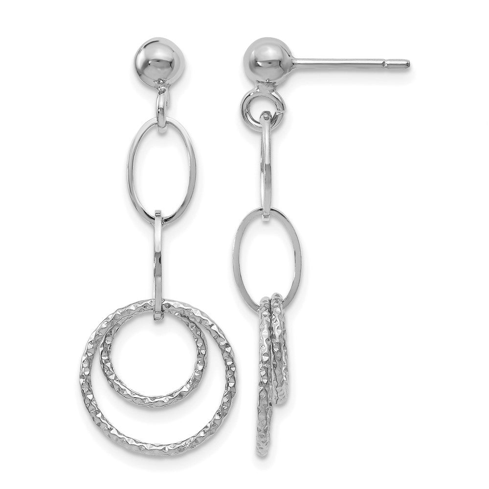 10K White Gold Post Dangle Earrings, 32 x 13 mm