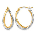 10K Two-Tone Hinged Hoop Earrings, 20 x 9 mm