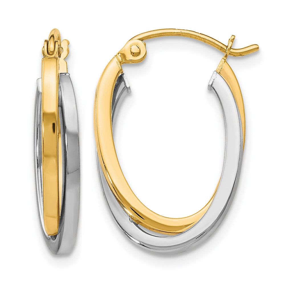 10K Two-Tone Polished Hinged Hoop Earrings, 20 x 4.5 mm
