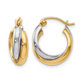 10K Two-Tone Polished Hinged Hoop Earrings, 14 x 5 mm