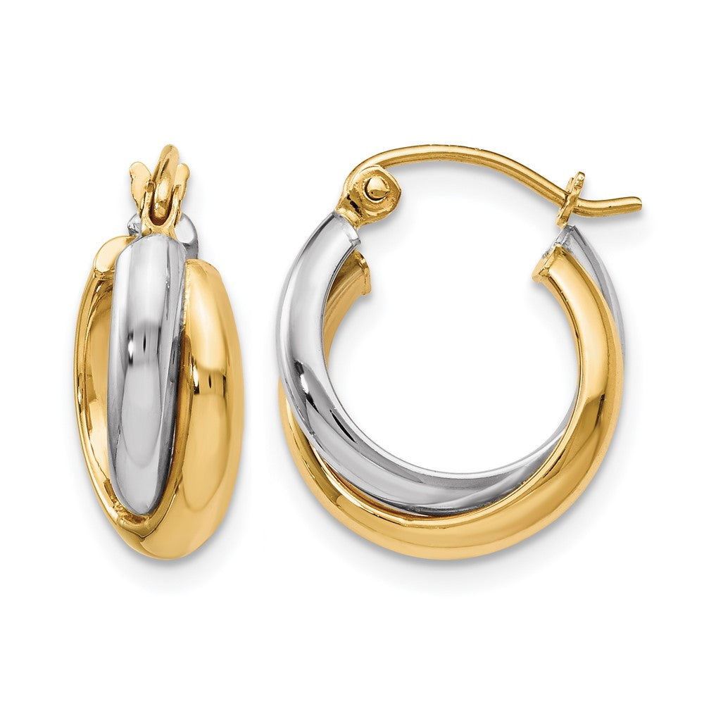 10K Two-Tone Polished Hinged Hoop Earrings, 14 x 5 mm