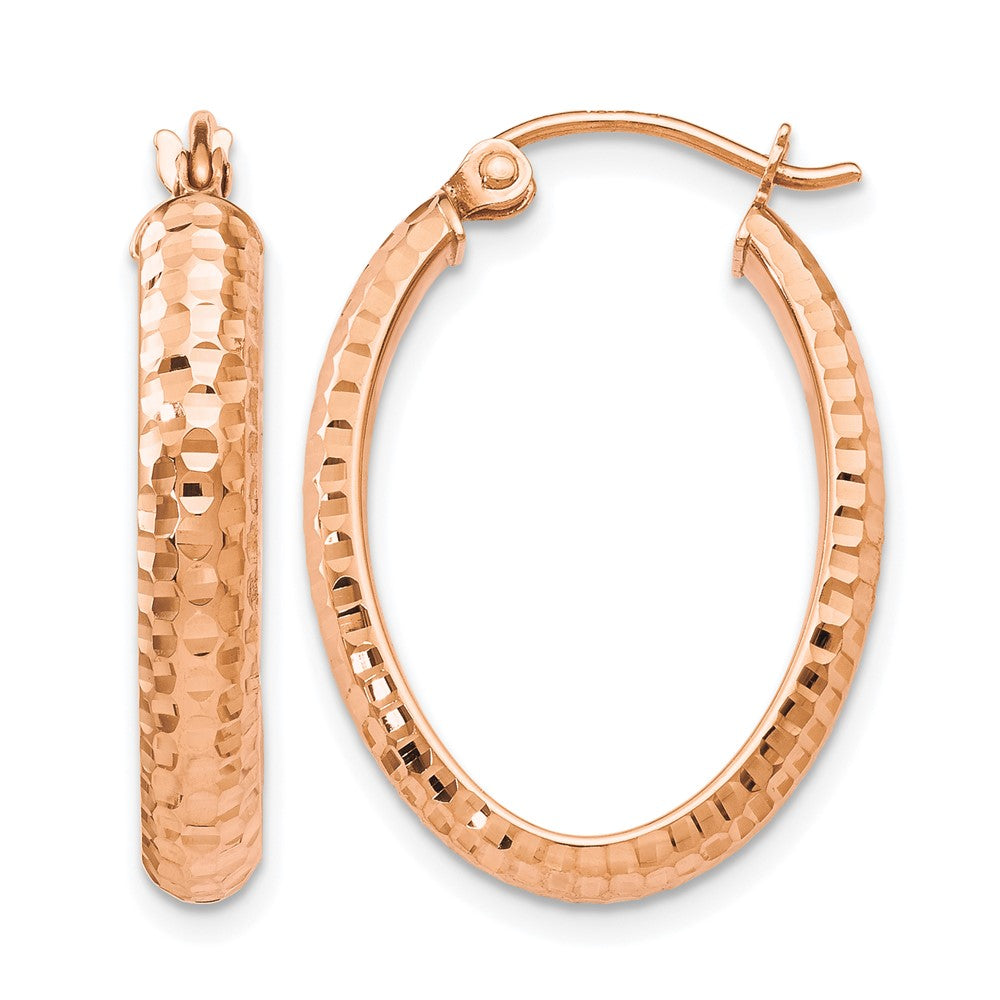 10K Rose Gold D/C Oval Hinged Hoop Earrings, 23 x 20 mm