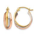 10K Tri-color Polished Hinged Hoop Earrings, 22 x 4.75 mm