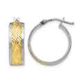 10K w/ White Rhodium Plating Polished and D/C Earrings, 18 x 3 mm