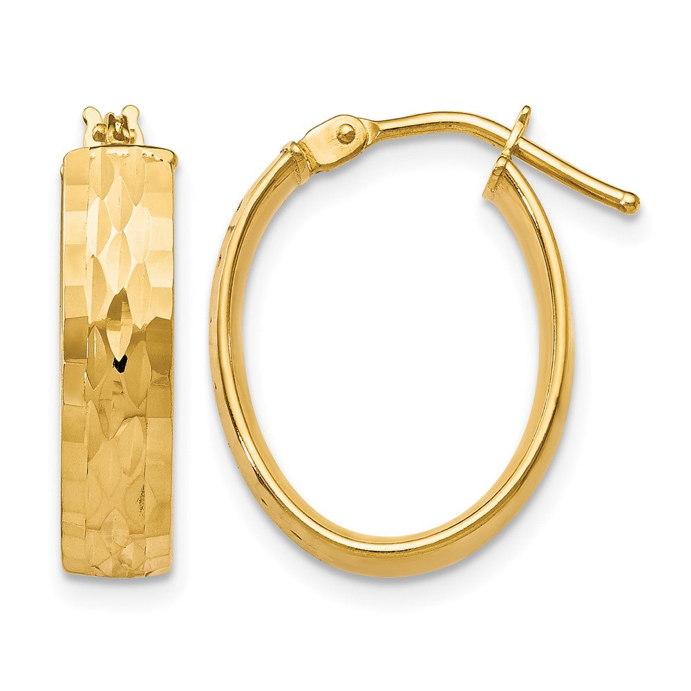 10K Polished and D/C Oval Hinged Hoop Earrings, 20 x 4.3 mm