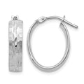 10K with White Rhodium Plating Polished and Diamond-cut Oval Hinged Hoop Earrings, 20 x 4.3 mm