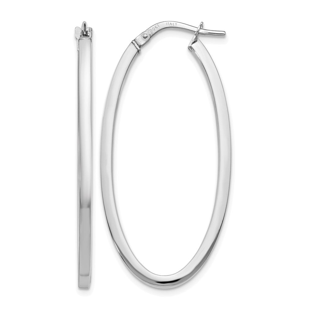 10K White Gold Polished Oval Hinged Hoop Earrings, 41 x 6 mm