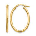10K Polished Oval Hinged Hoop Earrings, 26 x 2 mm