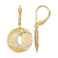 10K Two-tone Polished and Satin Leverback Earrings, 30 x 15 mm