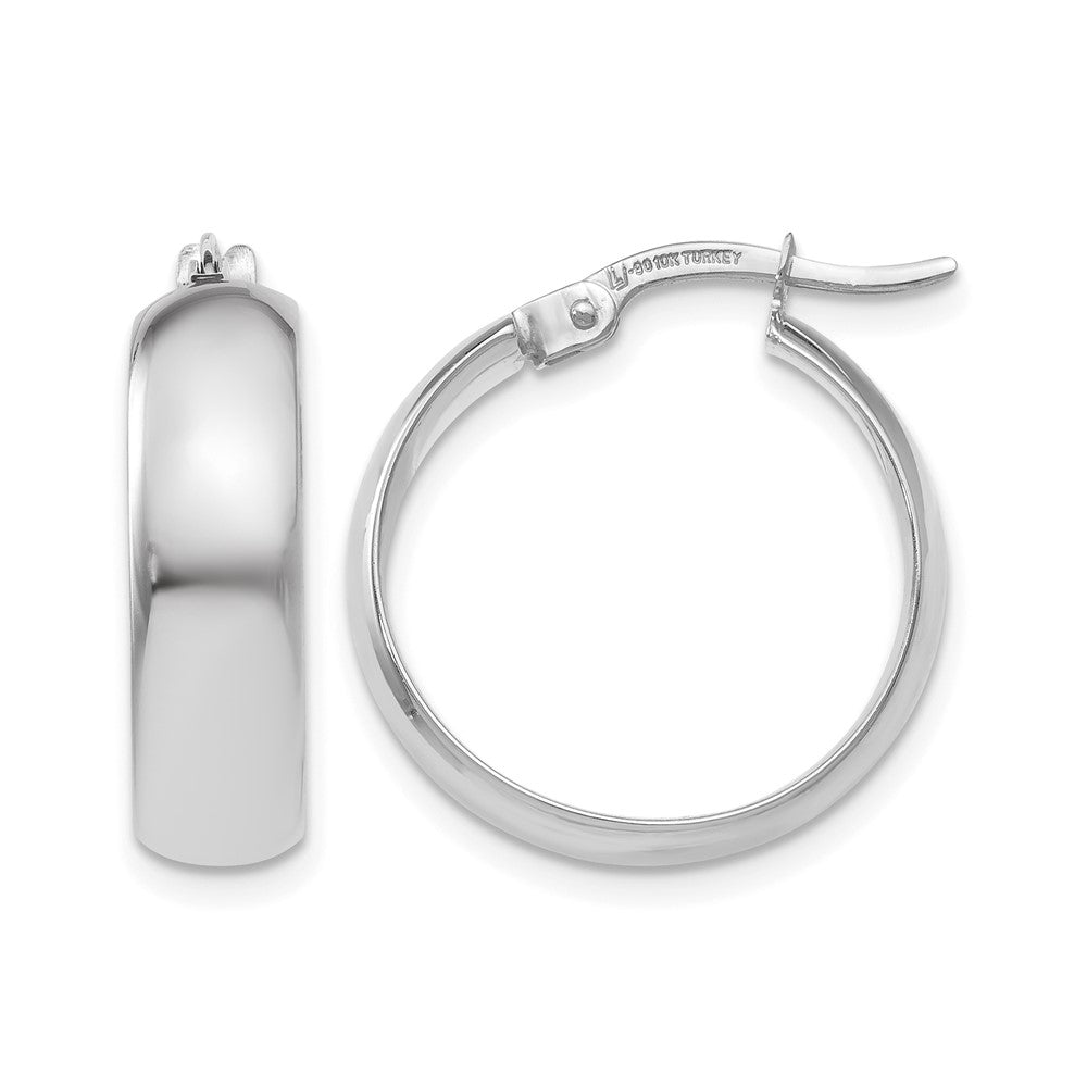 10K White Gold Polished Hinged Hoop Earrings, 19 x 4 mm