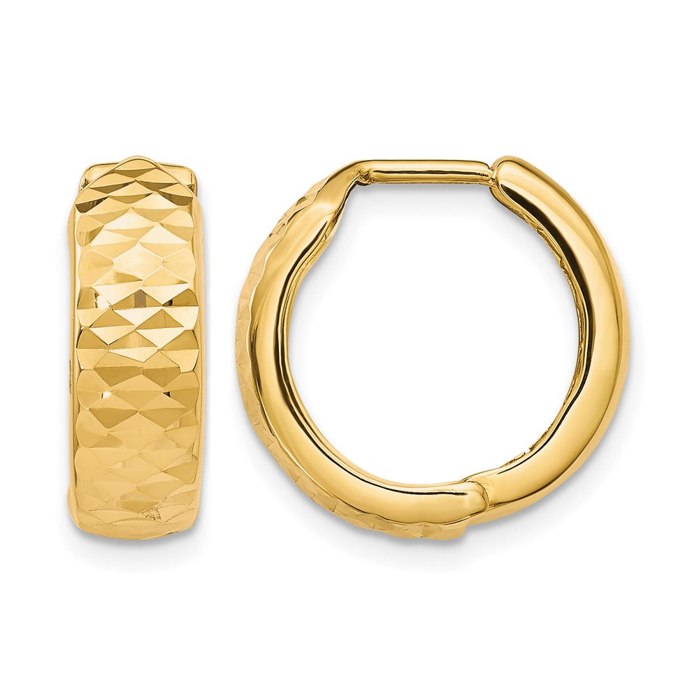 10K Polished and D/C Hinged Hoop Earrings, 16 x 4 mm