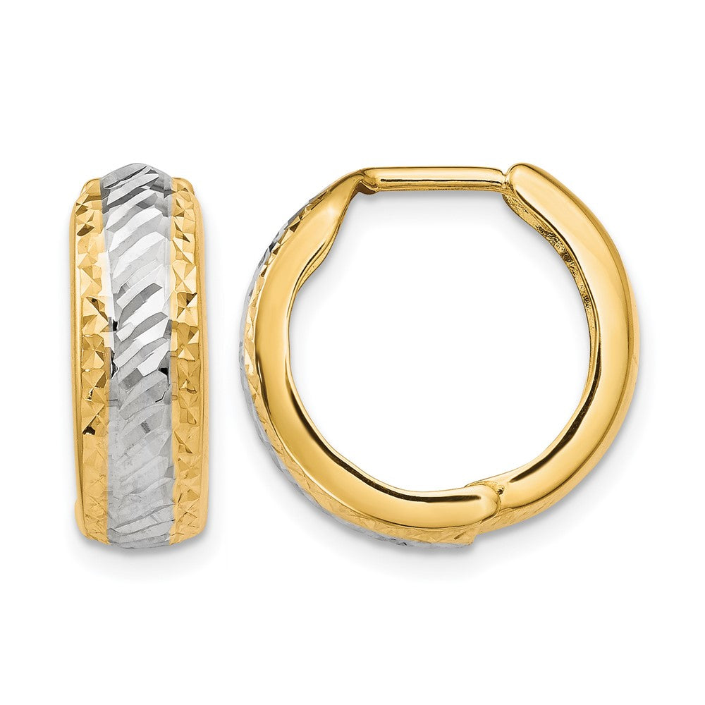 10K w/White Rhodium Polished and D/C Hoop Earrings, 16 x 4 mm