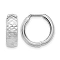 10K White Gold Polished and D/C Hoop Earrings, 14 x 4 mm