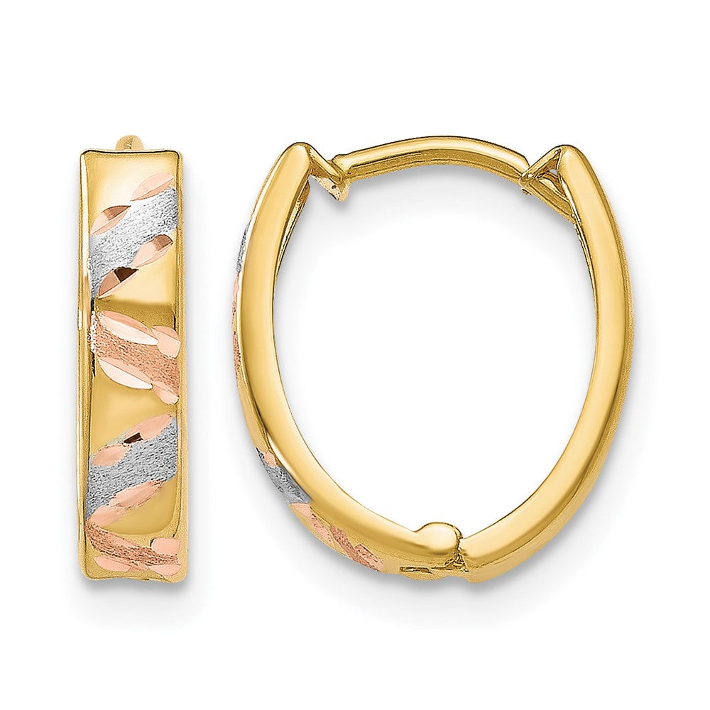 10K Two-tone with White Rhodium Polished and Satin D/C Earrings, 12 x 4 mm