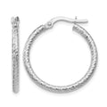 10K White Gold Polished and Textured Hinged Hoop Earrings, 25 x 2 mm
