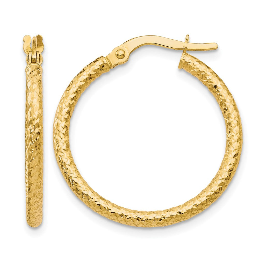 10K Polished and Textured Hinged Hoop Earrings, 25 x 2 mm