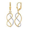 10K Yellow with Rhodium Polished Leverback Earrings, 43 x 13 mm
