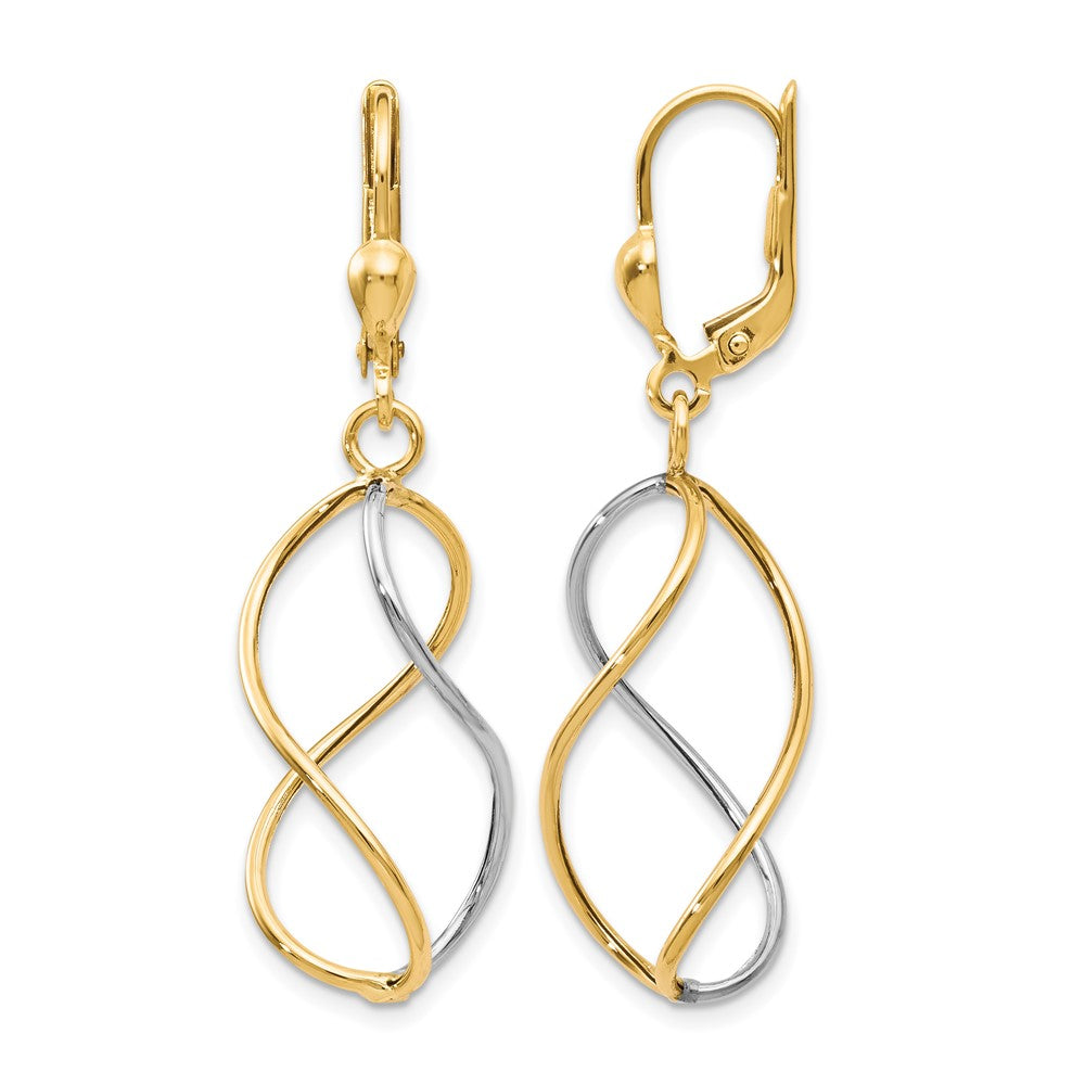 10K Yellow with Rhodium Polished Leverback Earrings, 43 x 13 mm