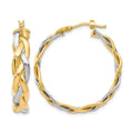 10K w/Rhodium Polished Braided Hoop Earrings, 32 x 32 mm